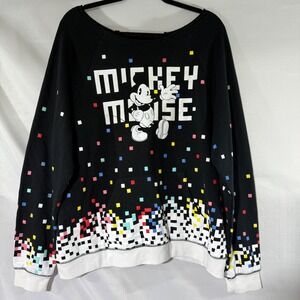 Women's Disney Parks Mickey Mouse Pullover Sweatshirt Pixel Art Graphic Size XXL